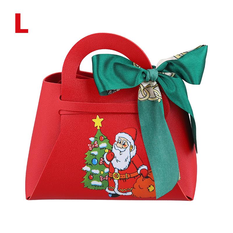 1PC Xmas Party Decor Hand Gift Bag Christmas Candy Boxes Santa Claus Print PU Leather Candy Box