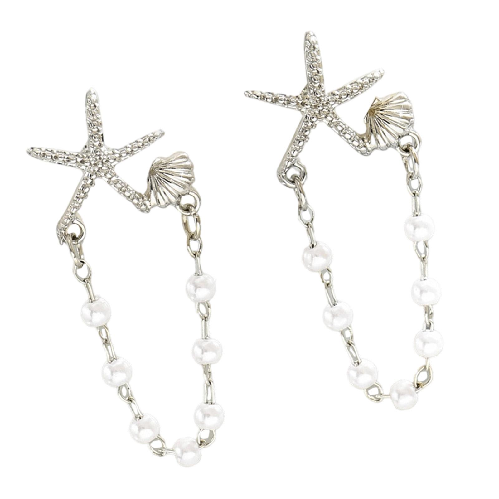 

Bohemian Starfish Earrings With White Bead Chain Portable Jewelry for Sensitive Ears