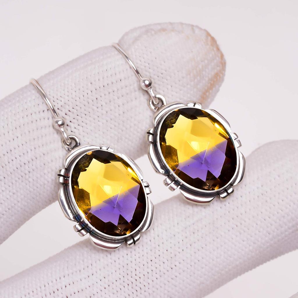 Ametrine 925 Sterling Silver Earring V406, Yellow & Purple Earring, Oval Earring, Valentin's Day Gift, Gift For Her, Birthday Gift, Handmade Jewelry,