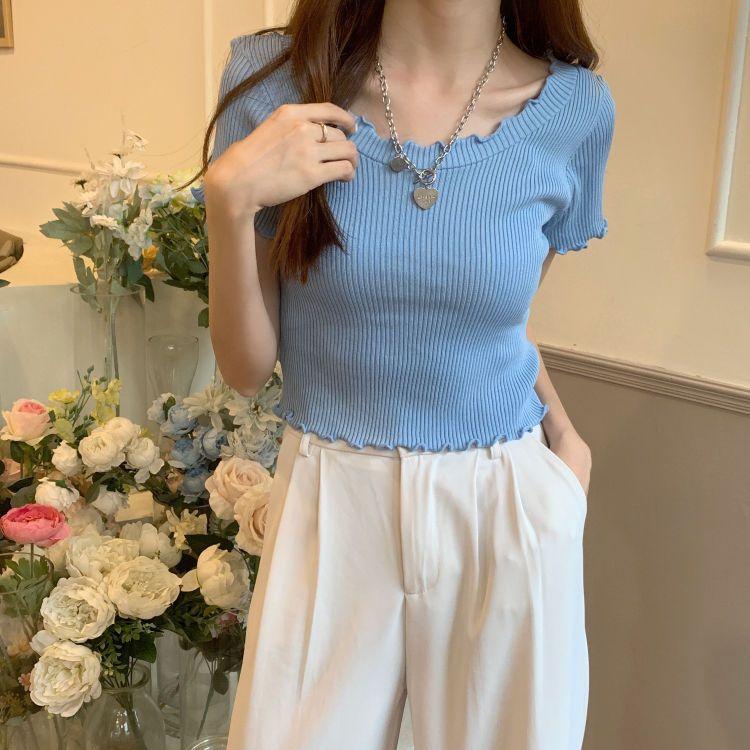 

Футболка с короткими рукавами Ice Silk для женщин, летняя, облегающая и утягивающая, короткий топ с узором в виде гриба, модная и универсальная трикотажная рубашка L