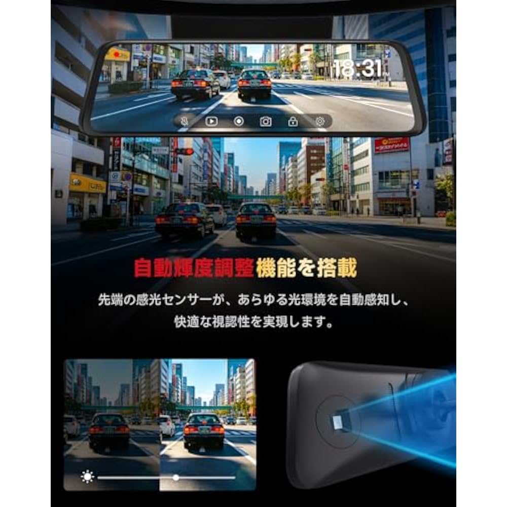 AUTO-VOX T9 Pro RM Dash Cam, Mirror-Style, Front and Rear Cameras, Detachable, 10-Inch, OEM Repla...