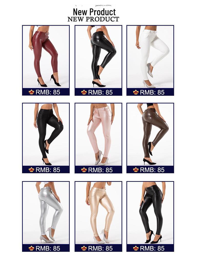 Shascullfites 2022 Pantalon de șold din piele PU piersică: Salopetă de yoga sexy pentru femei în stil european și american