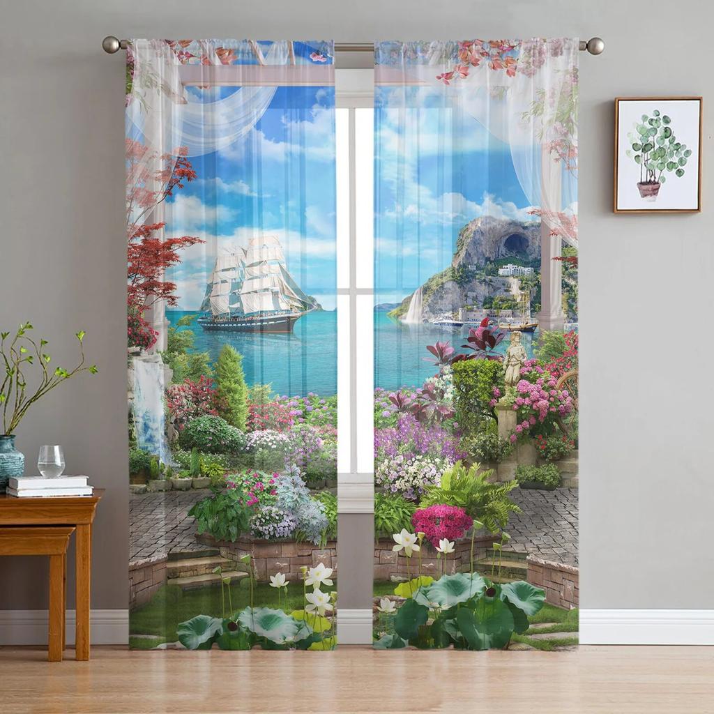 Garten Balkon Blumen Tüll Vorhänge für Wohnzimmer Sheer Vorhang Schlafzimmer Voile dekorative Fenster Behandlungen