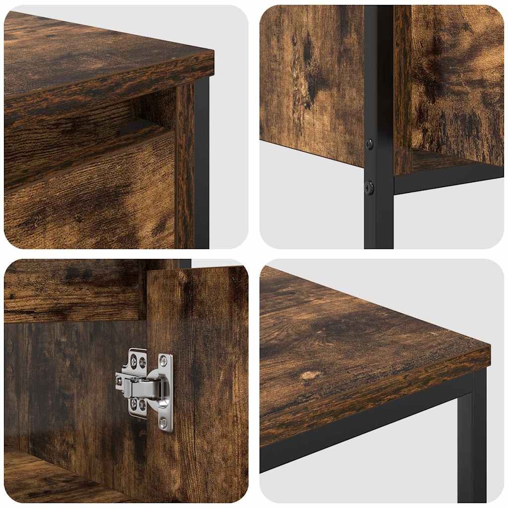 Bathroom Furniture Set with Door 3 pcs Smoked Oak and Black