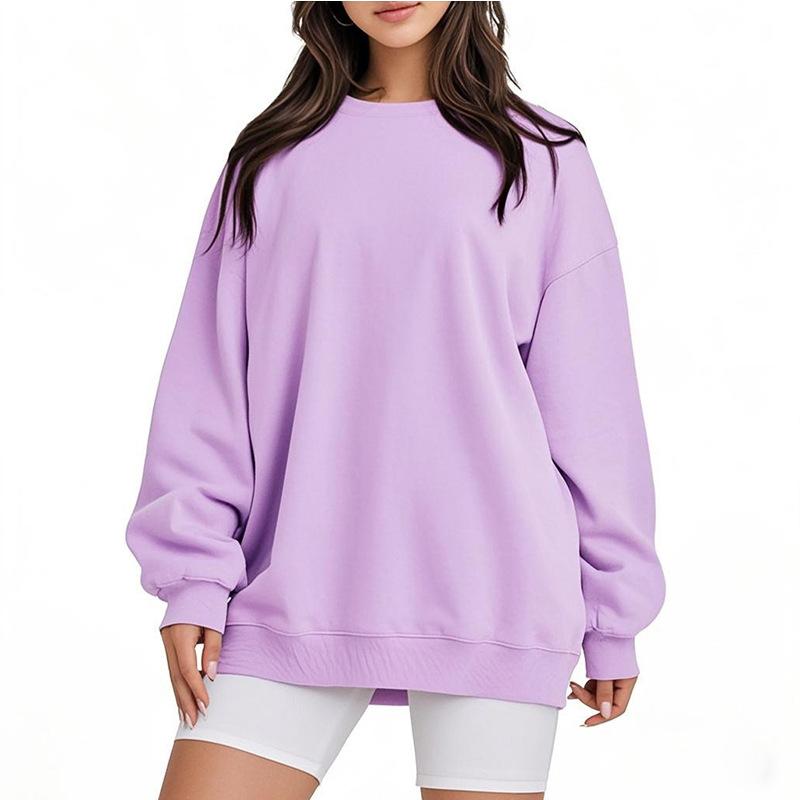 Unisex Crew Neck Long Sleeve Loose Fit Casual Top Solid Color Basic Sweatshirt Korean Fashion Pullover Blouse