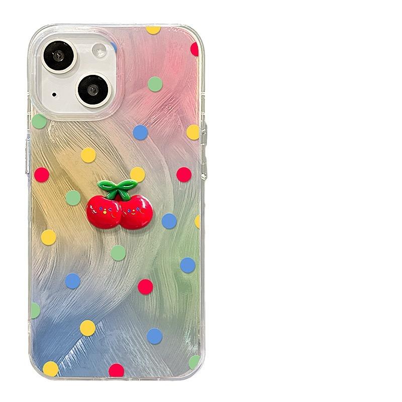 Applicable To Apple 15 Mobile Phone Case Iphone14pro Cherry Doll Invisible Bracket 13 Feather Yarn IMD Creative Anti-fall