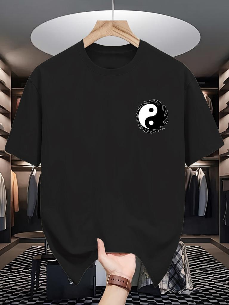 Unisex Crew Neck Tee Yin Yang Flame Symbol Print Soft Cotton Breathable Loose Casual Short Sleeve Summer Daily Outdoor Street Tops