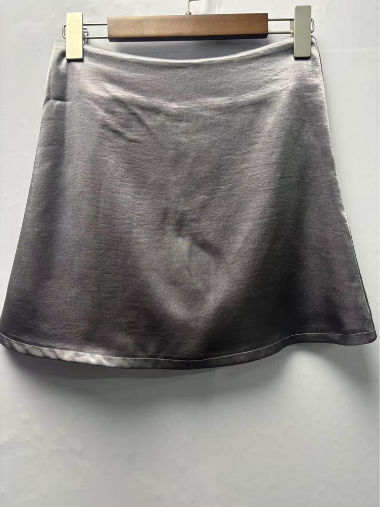 2026 Hochtaillierter Damen Satin A-Linien Minirock mit Reißverschluss