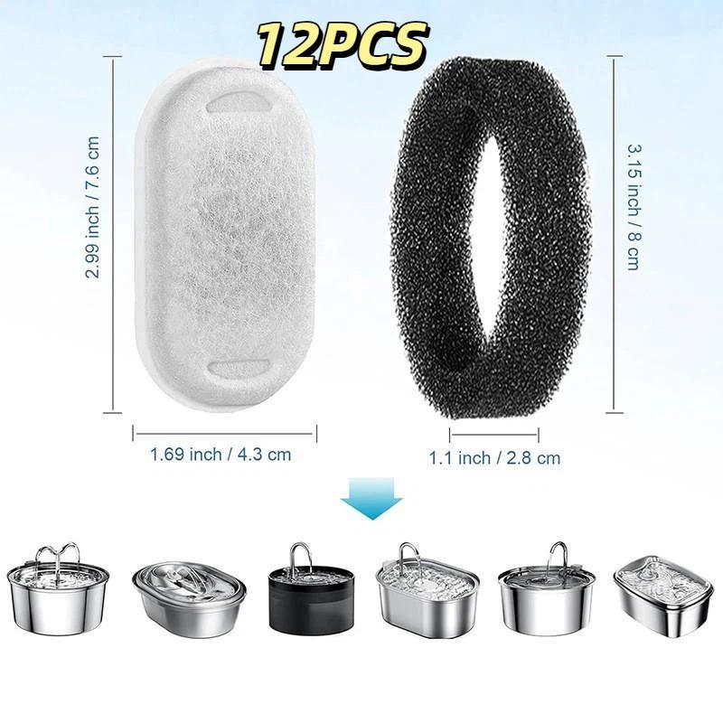 Pet Water Fountain Replacement Filters with Activated Carbon Sponge Pre Filters Compatible with Most Brand Pet Fountains