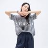 Yalida Women's Relaxed Striped Knitted Short-Sleeved Pullover T-Shirt