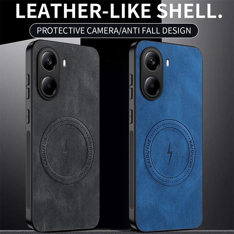 Magnetic Case For POCO X7 Pro Case MagSafe Napa-textured PU Silicone Leather Back Cover Xiaomi Poco X7 Pro 5G Shockproof Bumper