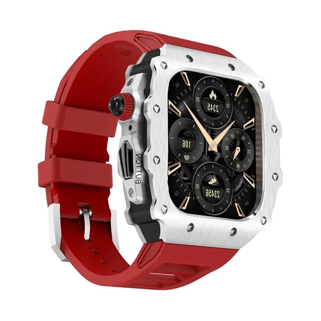 Luxus Metallgehäuse Mod Kit Für Apple Watch S11 10 46MM Edelstahlgehäuse +Silikonband für IWatch Serie 9 8 7 6 5 44mm 45mm