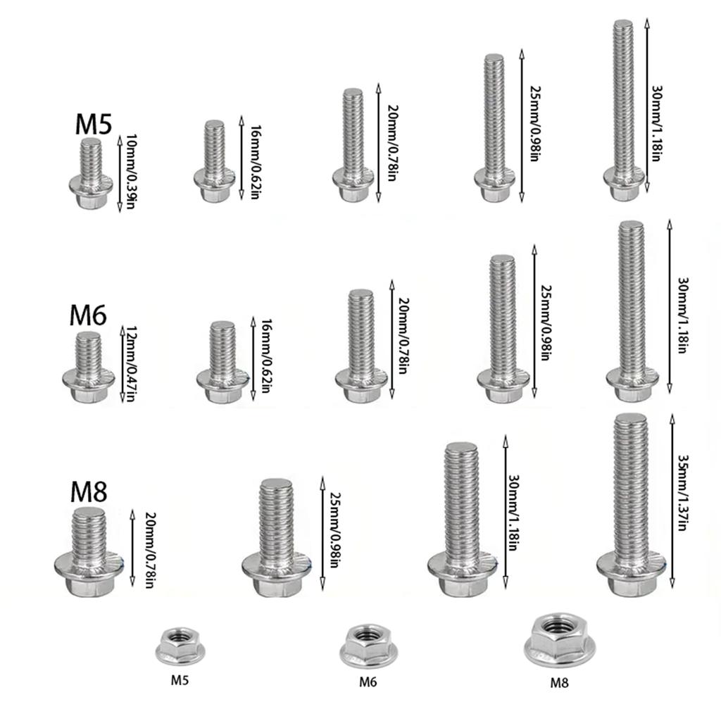 132pcs Stainless Steel Hexagonal Flange Bolt and Nut Set, M5, M6, M8 Flange Bolts and Nuts, Flange Plate, for DIY Projects.