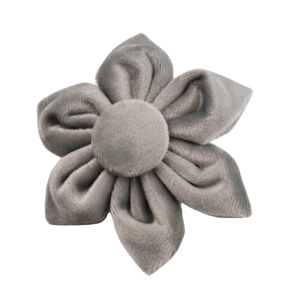 Silver-Gray Velvet Dog Collar with Flower Bag Set