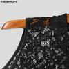 INCERUN Summer Men Sleeveless Lace See Through Mesh Sheer Party Tank Tops