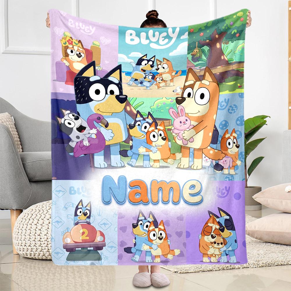 Bluey Family Adventure Customize Text Blanket Cozy Personalized Blanket Durable Comfort Perfect for Couch Home Decor Nap Picnics