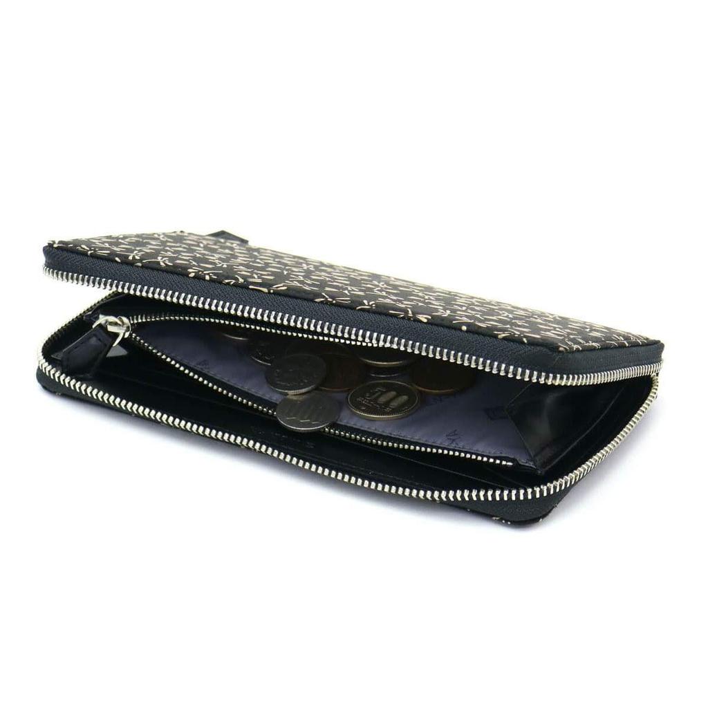 Round Zipper Long Black Deerskin x Black Woven [Indenya] Wallet, Billfold, Lacquer, Pattern, 2111-01-158