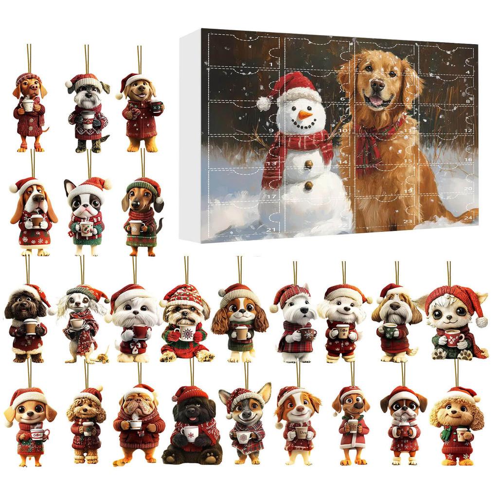 Christmas Pet Dog Advent Calendar Acrylic Hanging Ornaments For Holiday Decor And Gifts