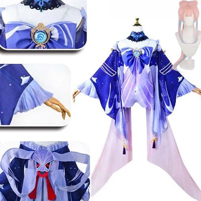 Sangonomiya Kokomi Cosplay Costume Kokomi Tube Top Dress Set Cosplay Costume Outfits com decoração traseira Peruca