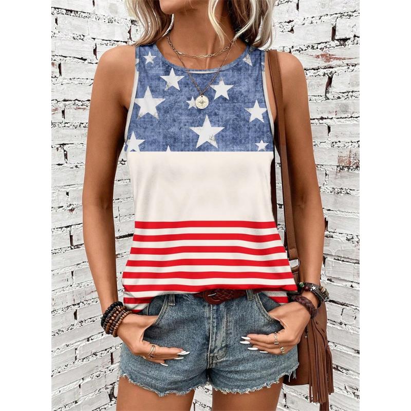 Summer Simple Striped 3D Print Tank Tops Women Fashion Streetwear Oversized O-Neck Vest Off Shoulder Sleeveless Woman Camisole