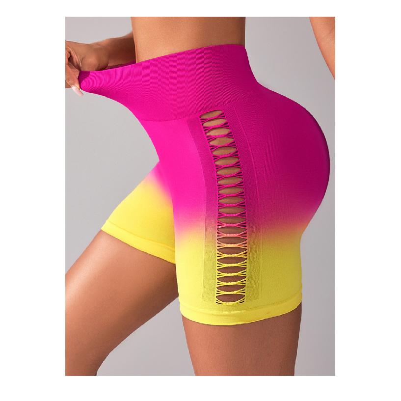 Gradient Side Hollow Yoga Shorts, Slim Fit And Hip Lifting Sports Pants, Fitness Breathable Base Shorts For Women