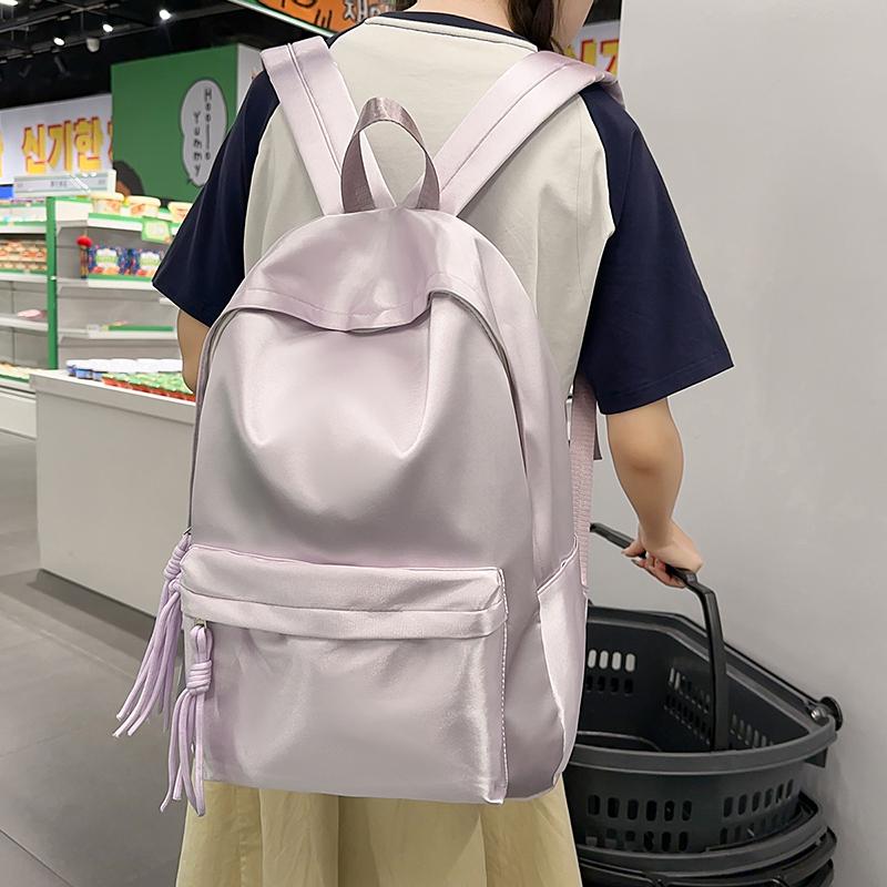 

Middle School Student Solid Color Schoolbag Women s Large Capacity Backpack білий