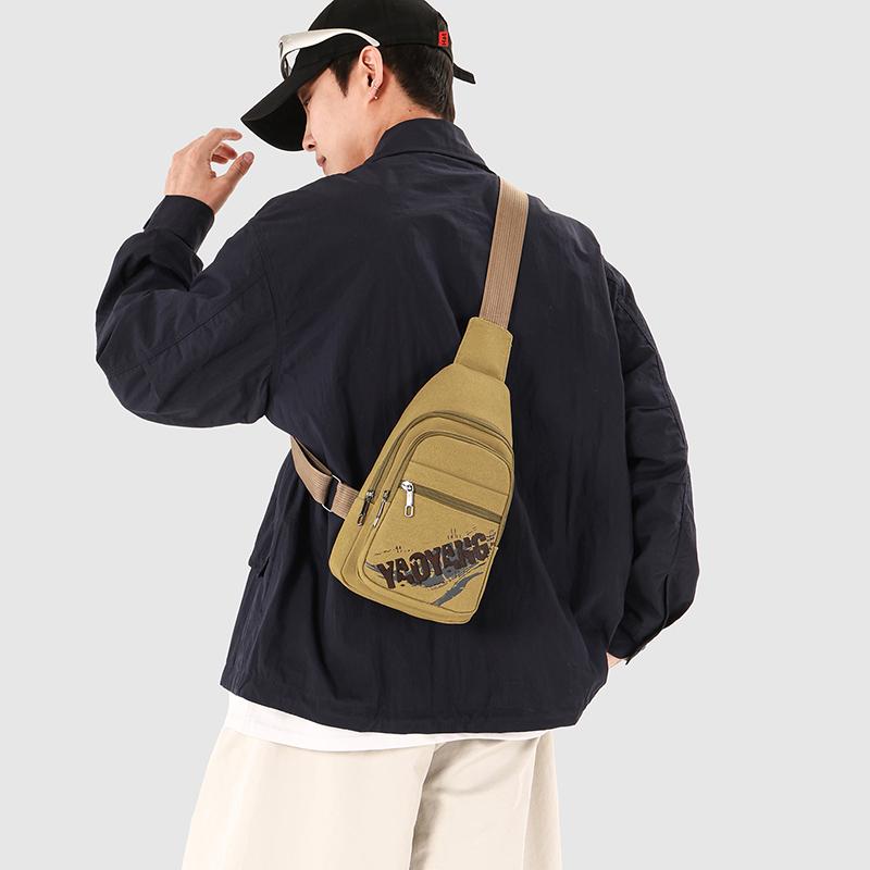 Chest Bag Men's Canvas Shoulder Crossbody Bag Outdoor Cycling Mobile Phone Bag