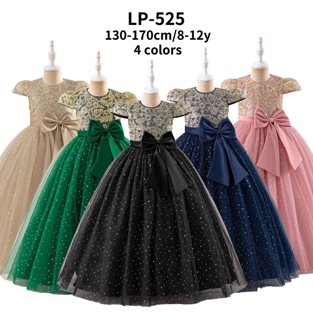 Embroidered Princess Dress for Girls - Puff Sleeves, Bow, Puffy Skirt, Birthday Party Outfit