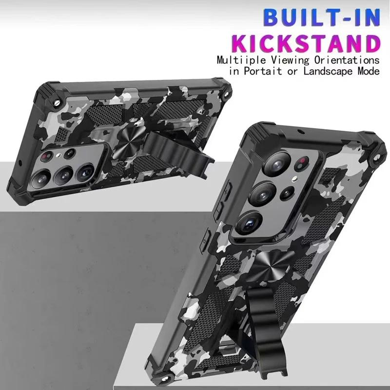 Military Camouflage Armor Shockproof For Samsung Galaxy S23 S24 FE S21 S25 ULTRA A56 A36 A26 A16 A06 Hidden Kickstand Phone Case