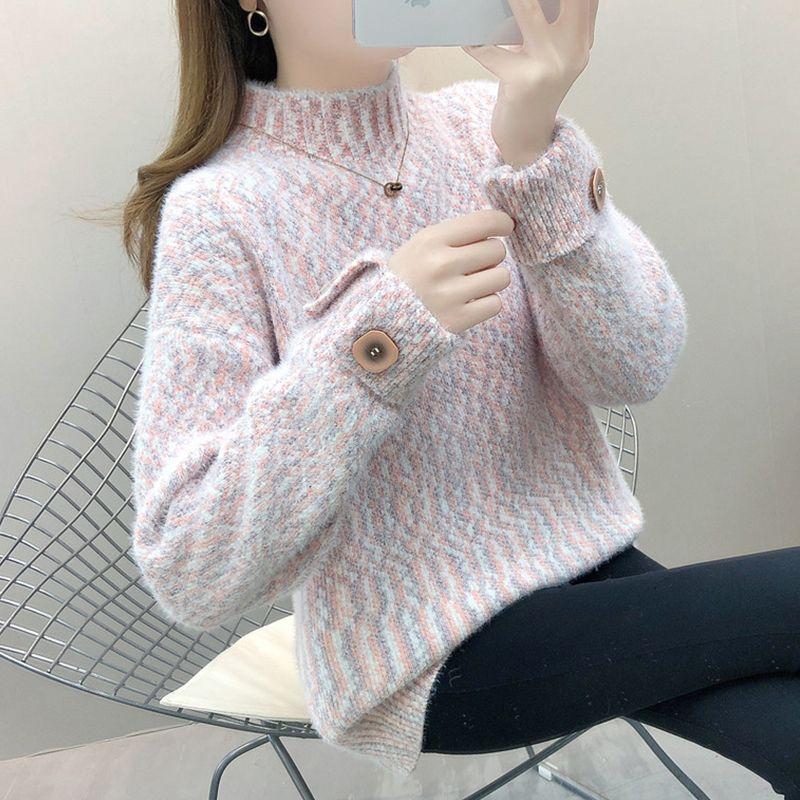 

Свитер с высоким воротом из синели, женский, свободный внутренний слой, базовая рубашка в стиле ленивой вязки 3XL