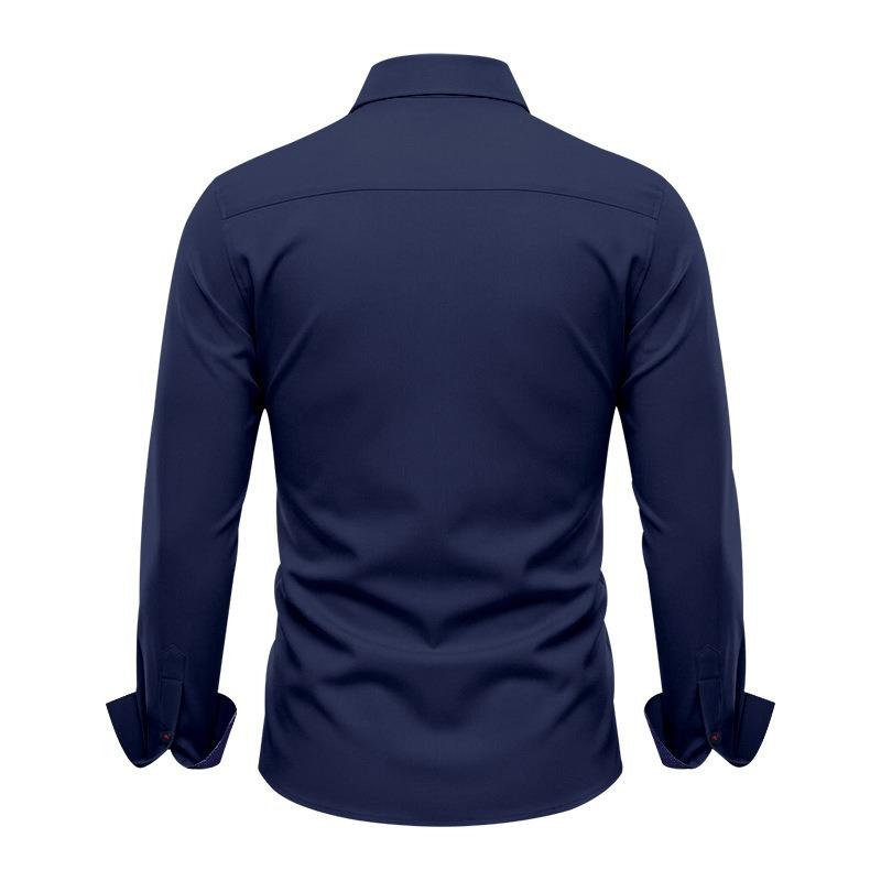 Herren-Farbblock-Stretch-Knitterfreies Langarm-Button-Down-Hemd.