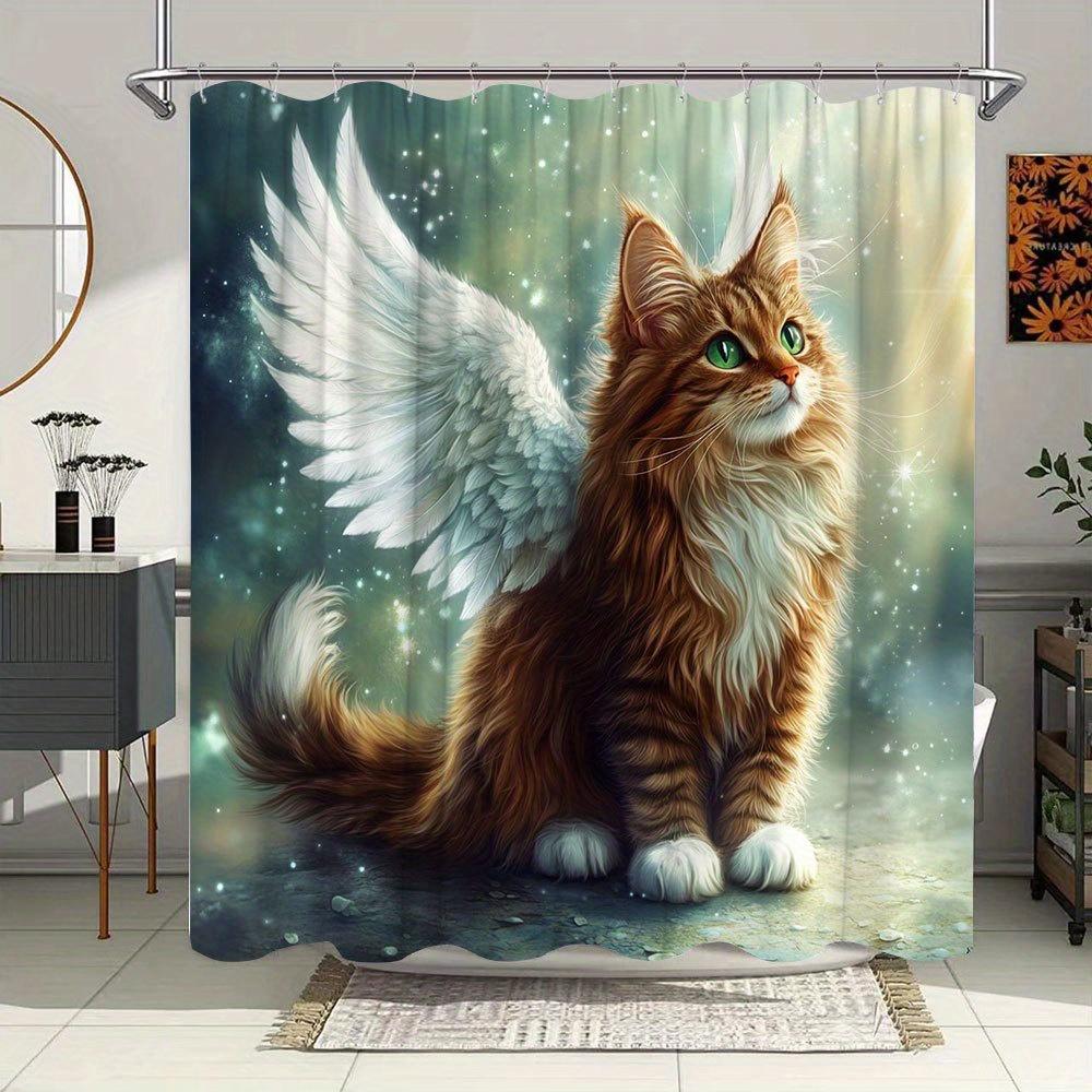 

Водонепроницаемая шторка для душа Angel Cat с защитой от плесени - Волшебный дизайн для причудливого декора ванной комнаты W90XH180cm