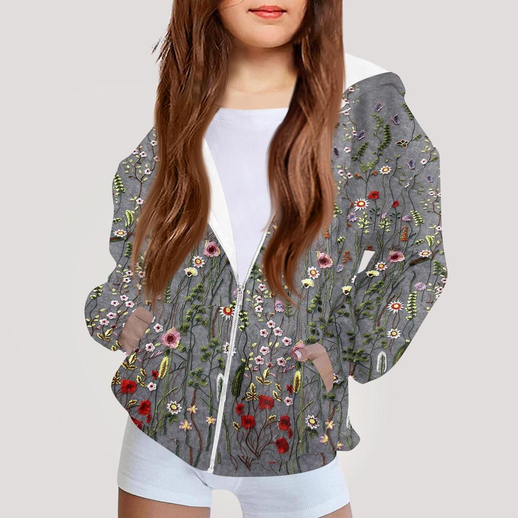 Kinder Mode Bedrucktes Langarm Kapuzensweatshirt Mädchen Hoodie Jacke
