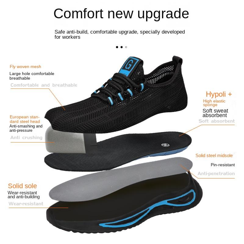 Labor Insurance Shoes Men's Anti-smash and Anti-puncture Solid Bottom Safety Shoes Steel Head Breathable Work Shoes