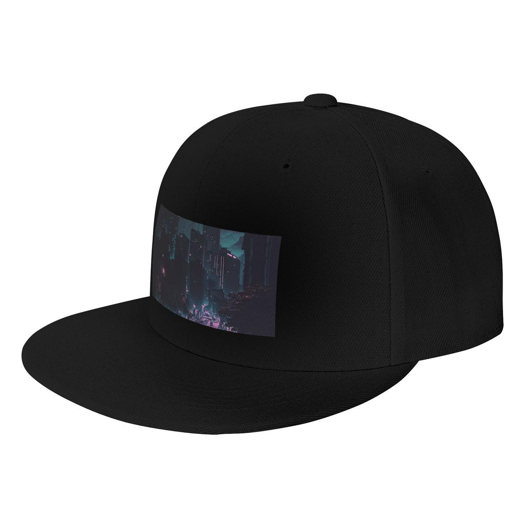 Fashion City at night Flat Brim Sun Hat American Retro Unisex Hat