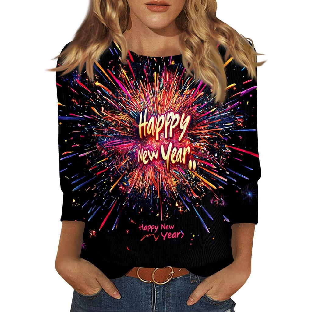 Women's Fashion And Winter Casual Round Neck Brushed Ribbed Color Three-quarter Sleeve T-shirt Women's Clothing