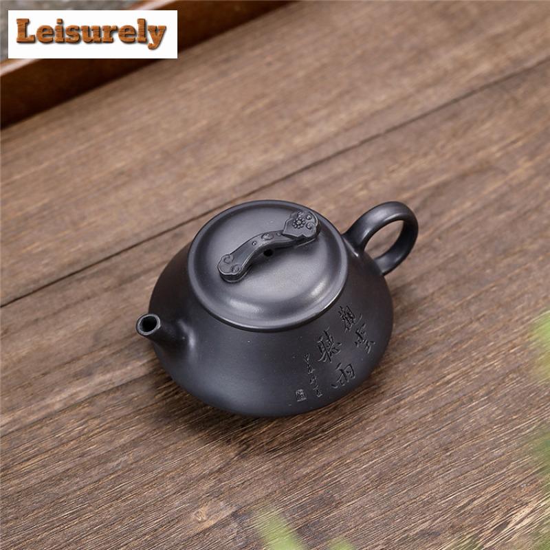 170ml Boutique Yixing fialová hliněná čajová konvice Ručně vyráběná vyřezávaná konvička Raw Ore Černé bahenní čajové konvice s filtrem Zisha čajová sada dárek