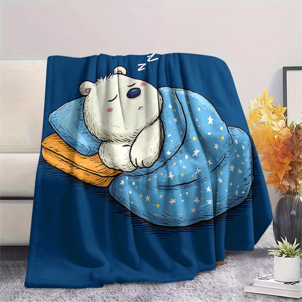 Polar Bear Print Flannel Blanket, High quality Comfortable for All Seasons, Home Decor, Warmth and Comfort, Perfect for Christmas Gifts