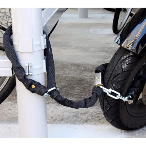 Waki Sangyo Security Chain Lock, for 6mm Chain Diameter, for Gates, Bicycles, and Motorcycles, Includes 1 Lock and 2 Keys, Silver, IB-146