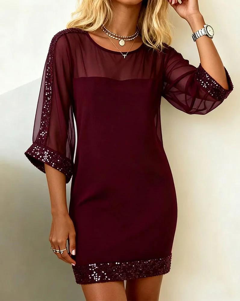 Spring/Summer 2026 Women's Sexy Mesh Sequin Slim Fit Dress