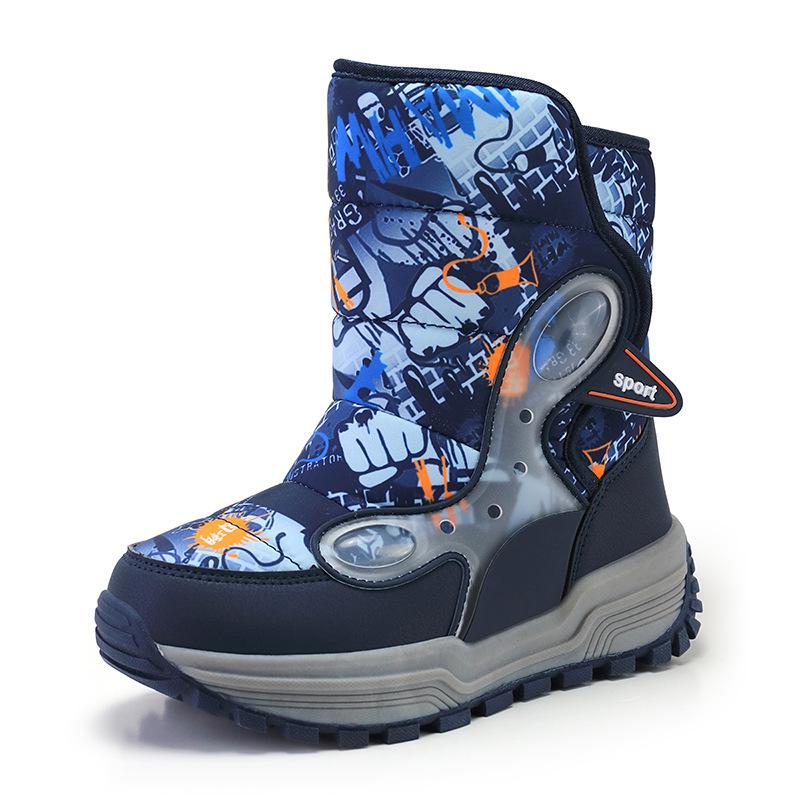 Winter 2025 Boys' High-Top Waterproof Snow Boots with Thick Velvet Lining