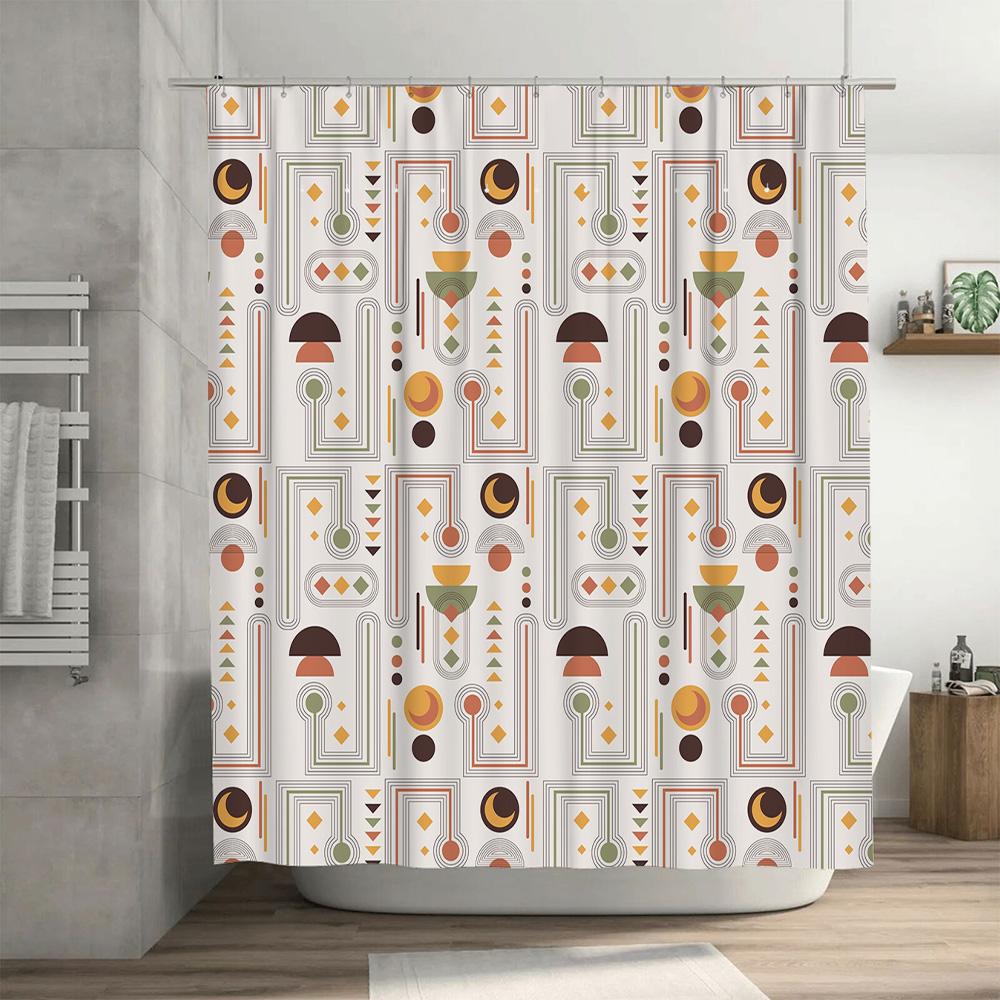 Luxury Vintage Geometric Shower Curtain with Mushroom Pattern Waterproof Fabric for Bathroom Decor
