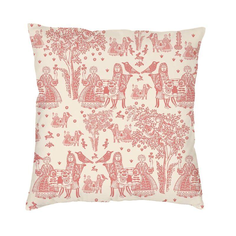 Red And White Toile De Jouy Cushion Covers Sofa Home Decor Square Throw Pillow Cover 45x45cm