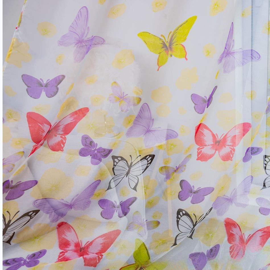 Transparente Vorhänge mit Blumenmuster und Schmetterlingen, transparenter Voile-Tüll-Fenstervorhang