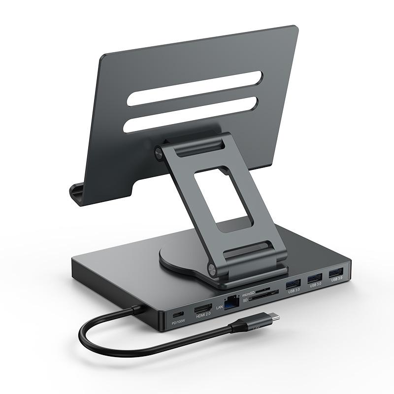 4K60Hz USB-C Docking Station with Gigabit Ethernet, USB 3.2 Converter, and Rotating Stand for Phones and Tablets