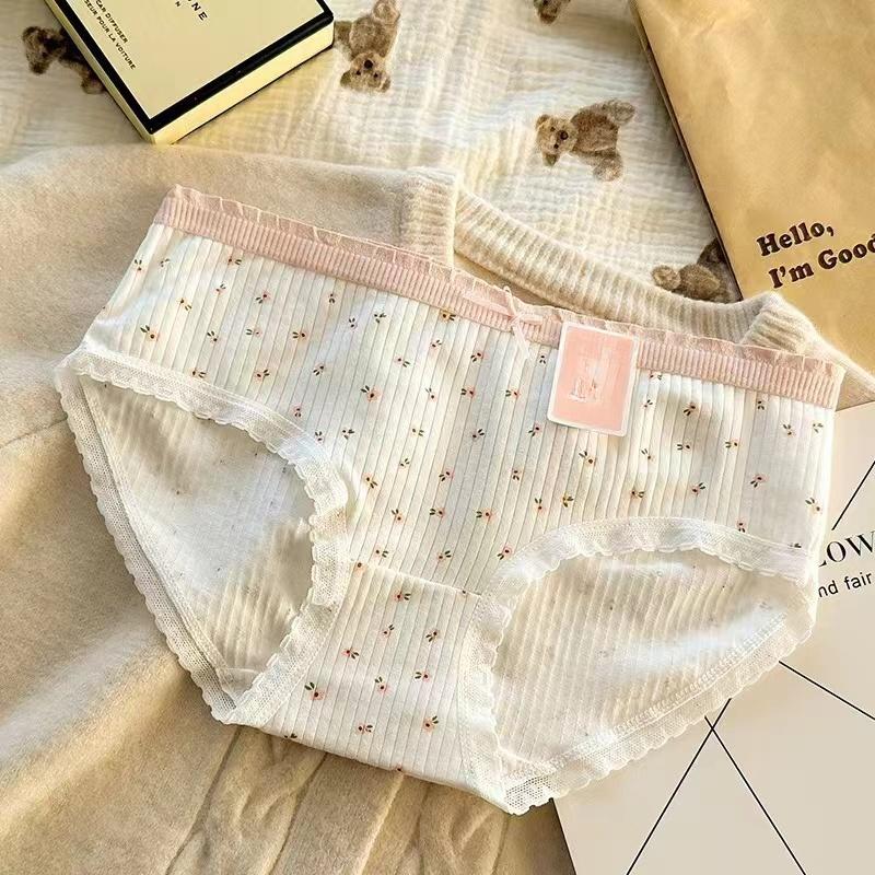 

Женское хлопковое нижнее белье Сексуальные кружевные трусики Трусы для девочек с цветочной нитью Средняя посадка Бесшовные трусы Женское нижнее белье L