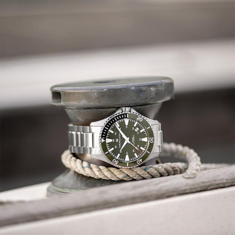 Hamilton Seria Khaki Navy Mișcare Mecanică Automată Ceas Sportiv Verde pentru Scufundări Bărbați Ceasuri Oțel H82375161