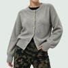 Women's Color Single Breasted Long Sleeve Round Neck Casual Knit Cardigan