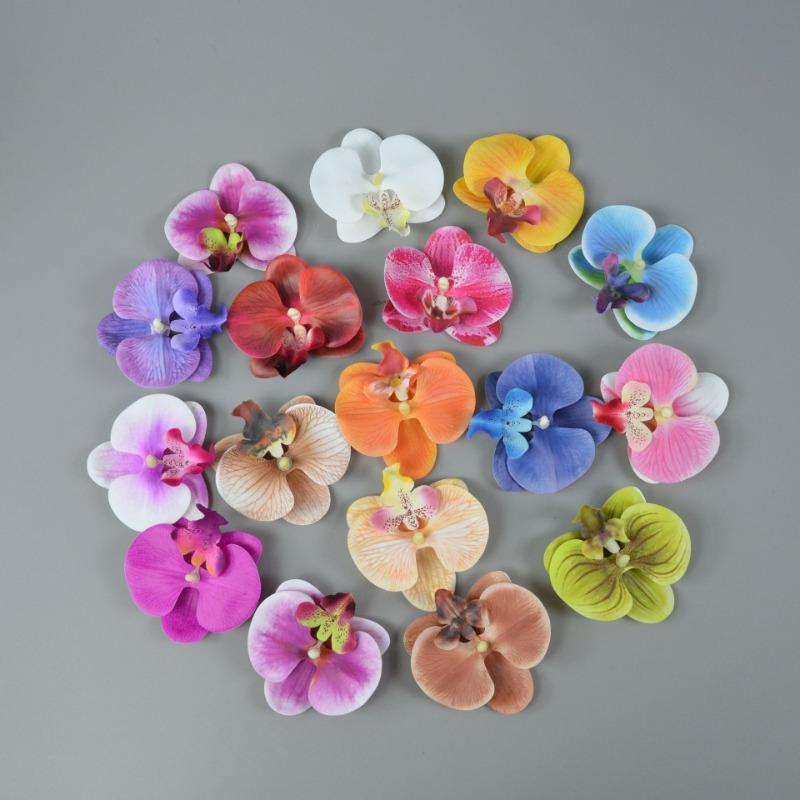 Butterfly Orchid Artificial Flowers Hot selling items for christmas Wedding Bridal Headwear hair clips Diy gift decoration 17pcs