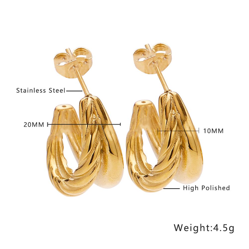 18K Gold Geometric Twisted Cable Earrings in Titanium Steel for Women